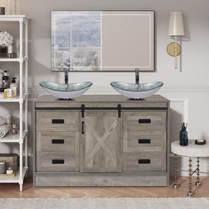 ELECWISH Bathroom Vanities, 48'' Barn Door Farmhouse Bathroom Vanity Cabinet with 6 Drawers, Standing Bathroom Vanity Set - 1 of 4
