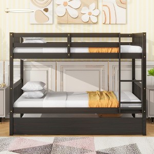 MAYEERTY Twin Rubber Wood Bunk Bed with Trundle Convertible into Twin Size Bed Ladder and Safety Guardrails Espresso - 1 of 4