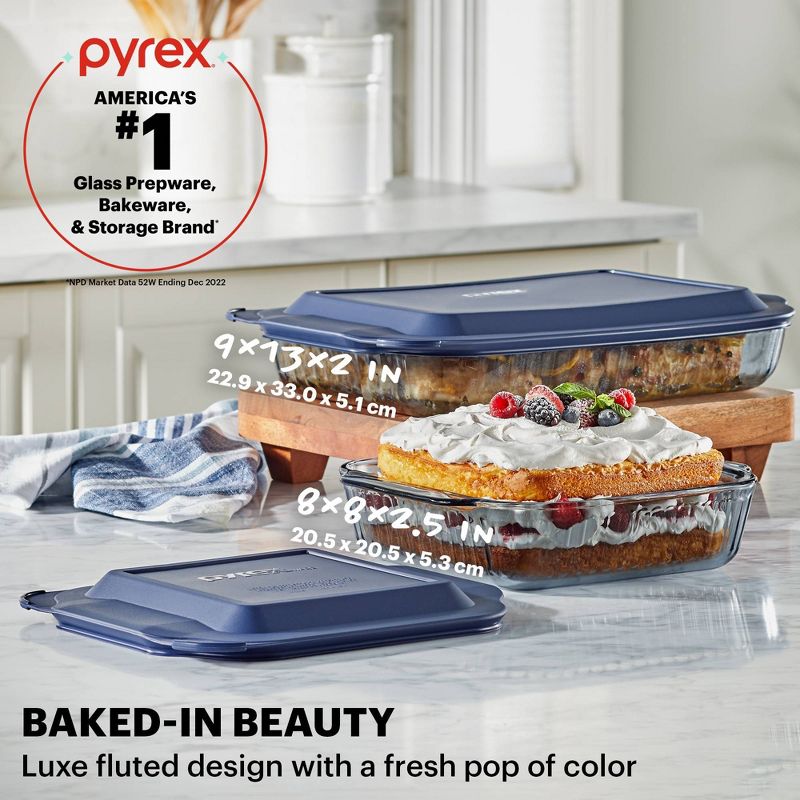 Pyrex&#174; Sculpted Tint 4pc Lidded Baking Dish Set Smoke, 3 of 6