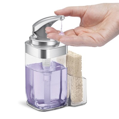 Brushed Nickel Square Push Pump Soap Dispenser with Sponge Caddy