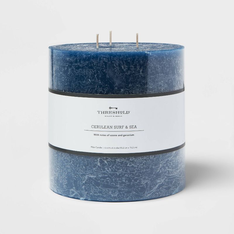 6&#34; x 6&#34; Pillar Candle Cerulean Surf and Sea Navy - Threshold&#8482;, 1 of 6
