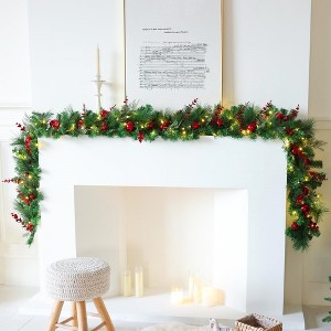 MOEPISY 9 Ft Pre-Lit Christmas Garland with Lights (Red Ball) - 1 of 4