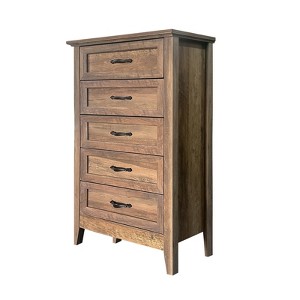 Chest of Dresser, Wood Vintage Dresser 5 Drawer, Tall Dresser for Storage Organizer Clothes, for Living Room, Kids Bedroom, Nursery Hallway Closet - 1 of 4