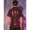 Lars Amadeus Men's Contrasting Color Short Sleeves Disco Party Sparkly Sequins Shirt - 3 of 4