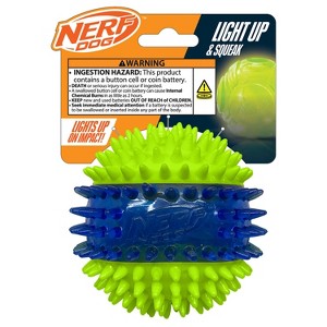 NERF Translucent 3-Part Spike LED and Squeak Dog Ball Toy - Blue/Green - 1 of 4
