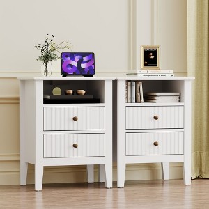 Heynemo Fluted 2 Drawer Dresser, Nightstand with Charging Station, Modern Chest of Drawers, Modern Wood Dresser with Spacious Storage, Tall End Table - 1 of 4