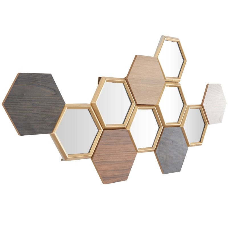 Wood Geometric Honeycomb Wall Decor with Mirrors Brown - CosmoLiving by Cosmopolitan, 4 of 6