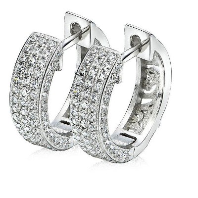 Amy and Annette 18K White Gold Plated Pavé Huggie Earrings with Crystals