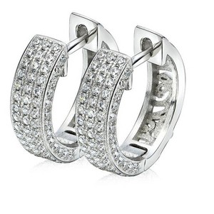 Amy and Annette 18K White Gold Plated Pavé Huggie Earrings with Crystals - 1 of 4