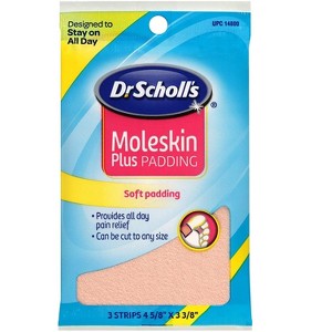 Dr Scholl's Moleskin Plus Padding, 3 Strips 4 5/8" x 3 3/8" (Pack of 12) - 1 of 2