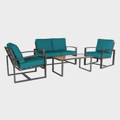 Leisure Made Jasper 4pc Aluminum Seating in Peacock Fabric