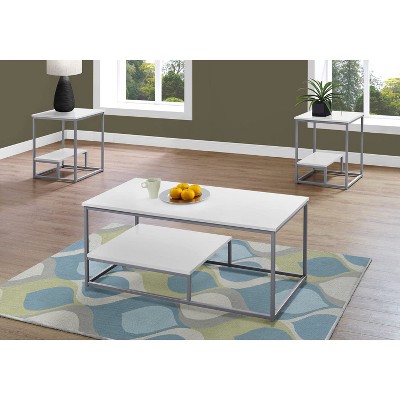 White Steel 3-Piece Coffee and End Table Set