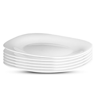 Bormioli Rocco Parma Set Of 6 Dinner Plates, 10.75 Inch Tempered Opal Glass, Clean White, Linear & Curved Design, Dishwasher Safe, Made In Spain