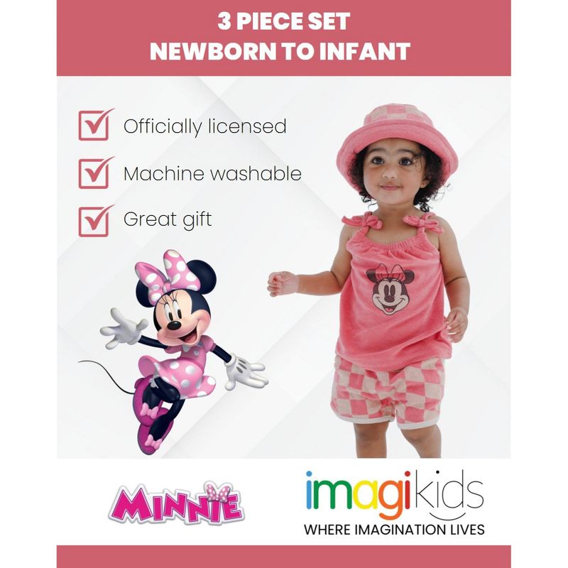 Disney Minnie Mouse Little Mermaid Girls Tank Top Dolphin Active Shorts and Hat 3 Piece Newborn to Infant, 3 of 8