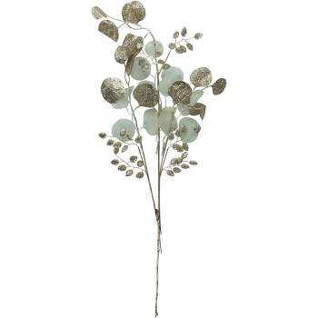 Northlight 32" Glittery Gold and White Leaves Artificial Christmas Spray
