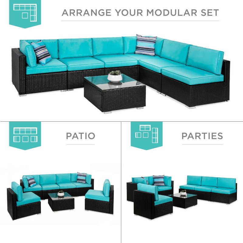 Best Choice Products 7-Piece Outdoor Modular Patio Conversation Furniture, Wicker Sectional Set, 3 of 12