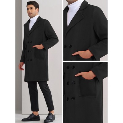 Lars Amadeus Men's Notched Collar Double Breasted Long Winter Coat Black Large — фото 4