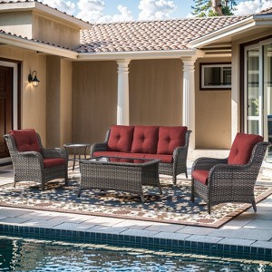 Gymojoy 5 Piece Outdoor Wicker Sofa with Patio Chairs with Coffee Table and Side Table - 1 of 4