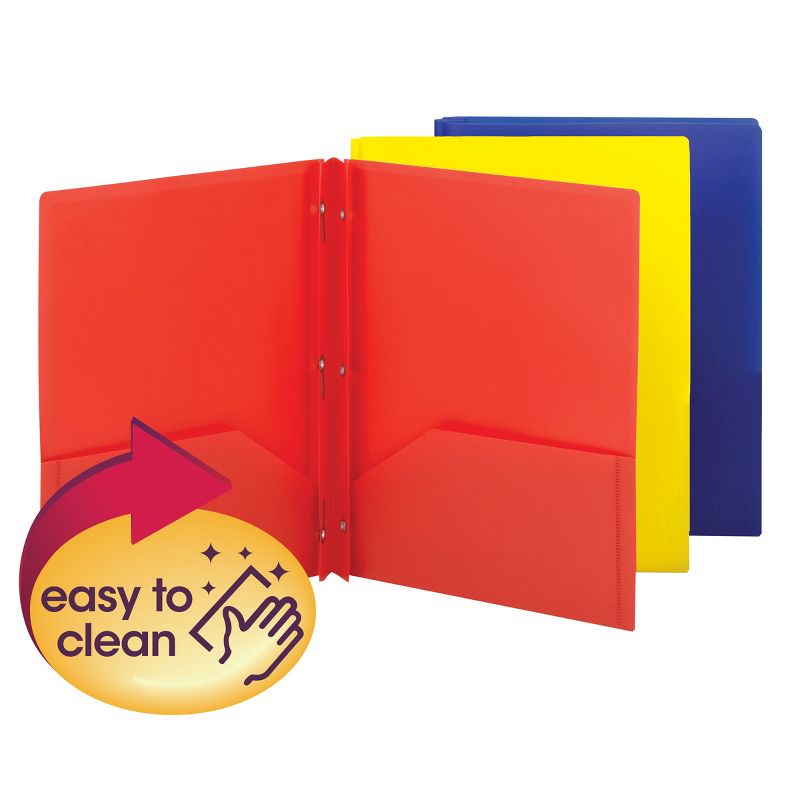 Smead Poly Two-Pocket Folder with Tang Style Fasteners, Letter Size, 3 per Pack, 1 of 4