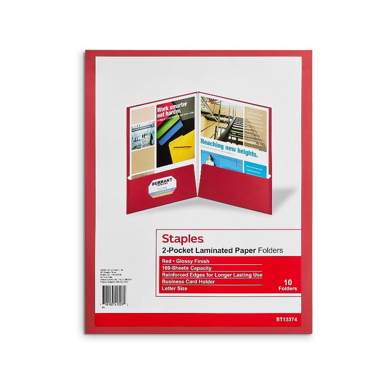 MyOfficeInnovations 2-Pocket Laminated Folders Red 10/Pack (13374-CC) 905481, 1 of 5
