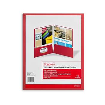 Staples 2-Pocket Laminated Folders Red 10/Pack (13374-CC) 905481