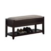 Modern Storage Bench with Lift-Up Seat, Gray Fabric Upholstery, Espresso Pine Frame & Bottom Slatted Shelf, 35.4"W Entryway Seating - 3 of 4