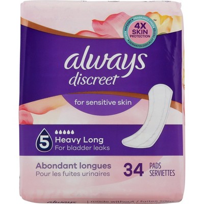 Always Discreet for Sensitive Skin Pads Heavy Absorbency , 34 Count