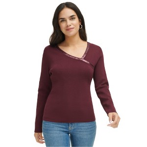Calvin Klein Womens Embellished Asymmetrical Knit Blouse - 1 of 1