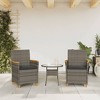 vidaXL Patio Chairs with Cushions - Gray Poly Rattan & Wood - Set of 2 - 3 of 4