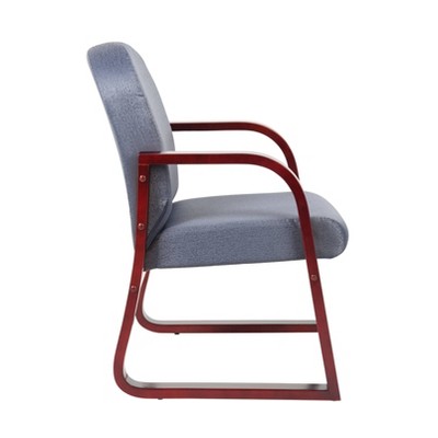 Elegant Mahogany Finish Reception Chair with Thick Cushions in Gray