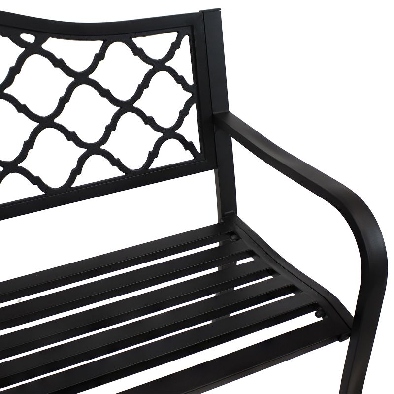 Sunnydaze 2-Person Lattice Design Black Cast Iron Outdoor Garden Bench, 5 of 13