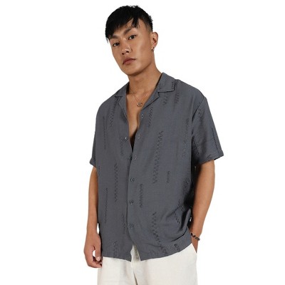 Campus Sutra Men Men's Ash Grey Embroidered Twist Shirt