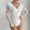 Women's Jumpsuit V Neck Sexy Lace Long Sleeve Bodysuit - 4 of 4