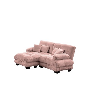 Dexmalle Chenille Upholstered Cloud Couch Sectional Sofa with 2 Lumbar Pillows and 2 Throw Pillows with Ottoman,Pink - 1 of 4