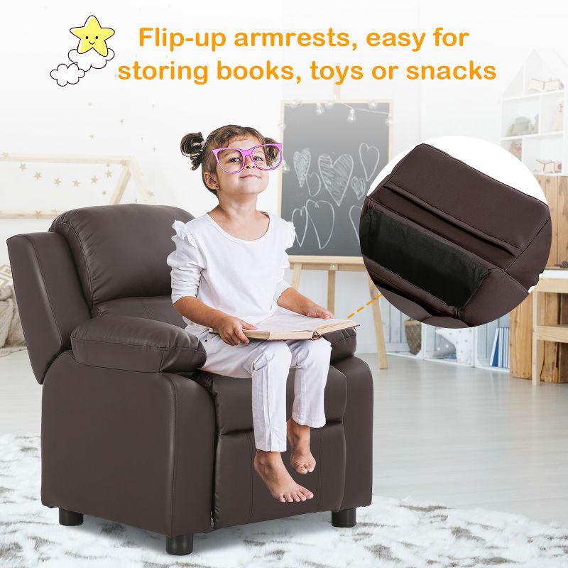 Deluxe Padded Kids Sofa Armchair Recliner Headrest Children w/ Storage Arm Brown, 5 of 11