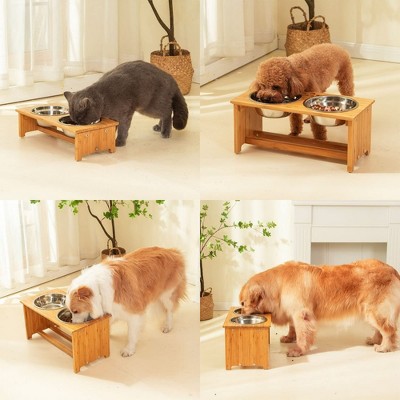Bencmate Pet Water Bottle Dog Bowl Stand,Bamboo Raised Dog Bowl Dog Food Bowl Stand for Medium Sized Dogs(22"*11"*15")