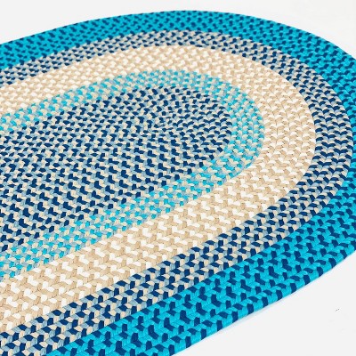 Colonial Mills Kingston Braid - Aqua 7 Ft x 9 Ft Oval Rug Indoor/Outdoor 100% Polypropylene
