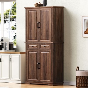 Zeus & Ruta 71" Tall Farmhouse Kitchen Pantry Cabinet with 3 Pull-Out Organizers, 6 Door Shelves & 2 Drawers - 1 of 4