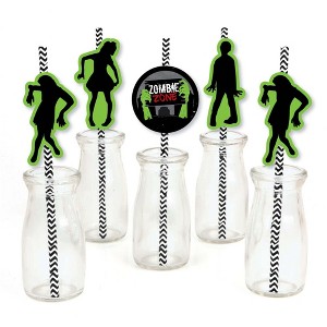 Big Dot of Happiness Zombie Zone - Paper Straw Decor - Halloween or Birthday Zombie Crawl Party Striped Decorative Straws - Set of 24 - 1 of 4
