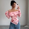 Women's Off-Shoulder Slim Fit Ruched Asymmetric Floral Top, Long Sleeve Print Blouse for Party & Casual Wear - 2 of 4