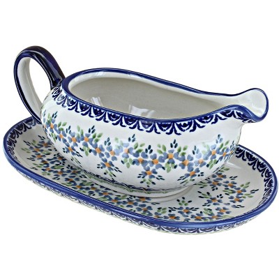 Blue Rose Polish Pottery S119 Manufaktura Gravy Boat & Plate
