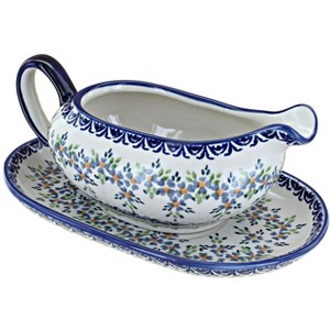 Blue Rose Polish Pottery S119 Manufaktura Gravy Boat & Plate - 1 of 2