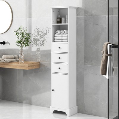 Multifunctional Tall Bathroom Corner Storage Cabinet With Two Doors,  Adjustable Shelves And Open Shelves, White - Modernluxe : Target