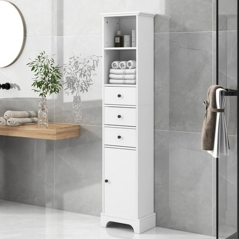 Luxenhome White Mdf Wood 67-inch Tall Tower Bathroom Linen Cabinet : Target