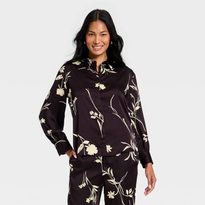 Women's Long Sleeve Satin Top - A New Day™ - 1 of 3