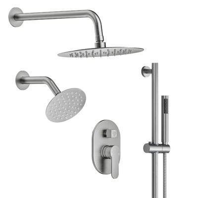 YAWWALK 3-Spray Wall Mounted 10 and 6 in. Dual Round Shower Head and Ajustable Handheld Shower Head