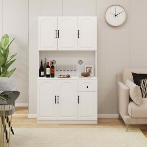 MAYEERTY White 71" Kitchen Pantry Cabinet, Microwave Countertop 6 Doors 1 Drawer Adjustable Shelves - 1 of 4