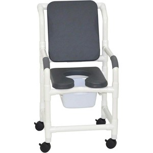 MJM International Corporation Shower chair 18 in internal width 3 in front seat cushion padded back 10 qt slide out commode pail 300 lbs wt - 1 of 1