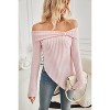Coolmee Women's Fashion Casual Blouses Long Sleeve Solid Off Shoulder Slim Fit T-Shirt Cropped Tops Bow Tie Ribbed Knit Shirts L Pink - 2 of 4