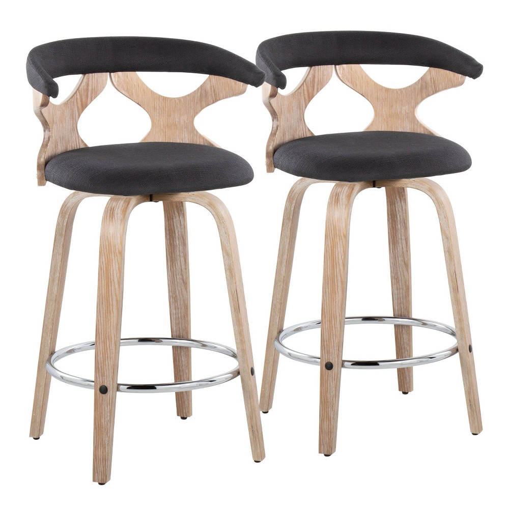 Set of 2 Gardenia Counter Height Barstools - LumiSource: Swivel, Upholstered, Foam-Filled